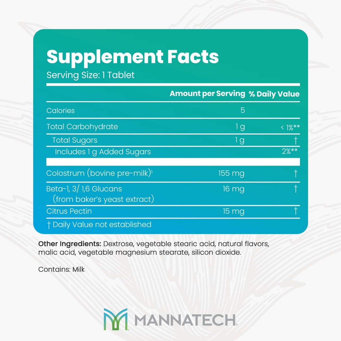 Mannatech ImmunoSTART Birthday Cake Flavor Colostrum, Beta-1,3 Glucans, Citrus Pectin, 25th Anniversary, Contains Milk, 60 Tablets