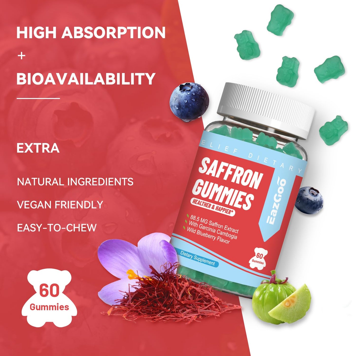 EAZGOO Saffron Supplements 120 Gummies