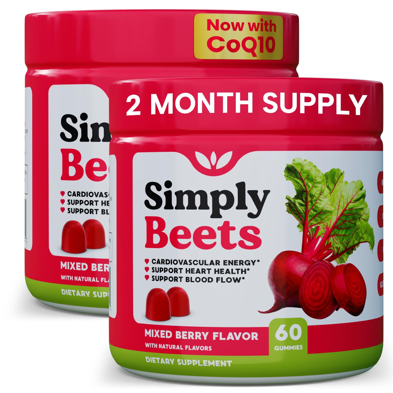 Simply Beets Beet Gummies with CoQ10 and Grape Seed Extract, 120 Gummies