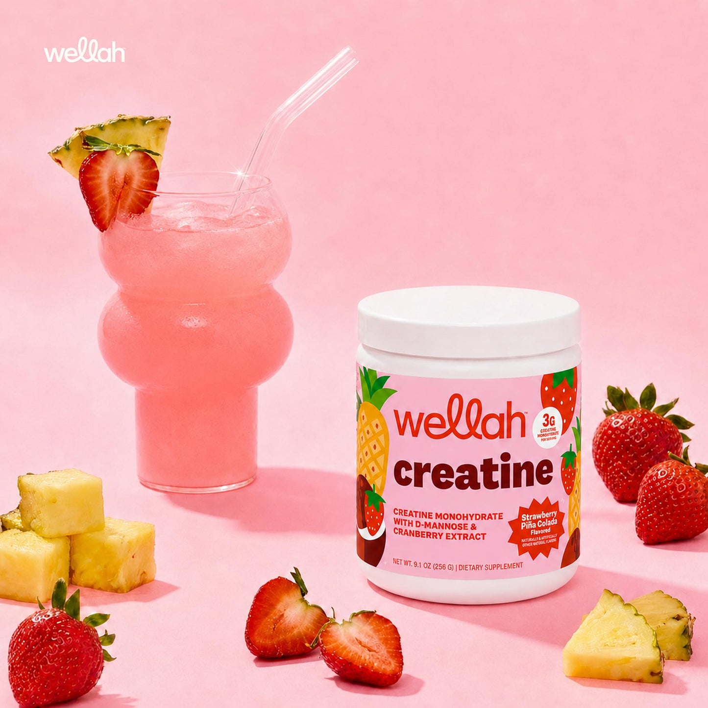 Wellah Creatine for Women (Strawberry Pina Colada) Powder, 50 Servings