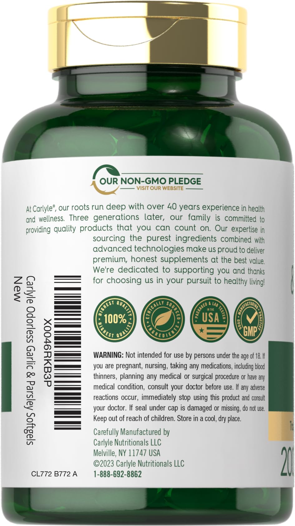 Carlyle Odorless Garlic & Parsley Supplement Softgels 200