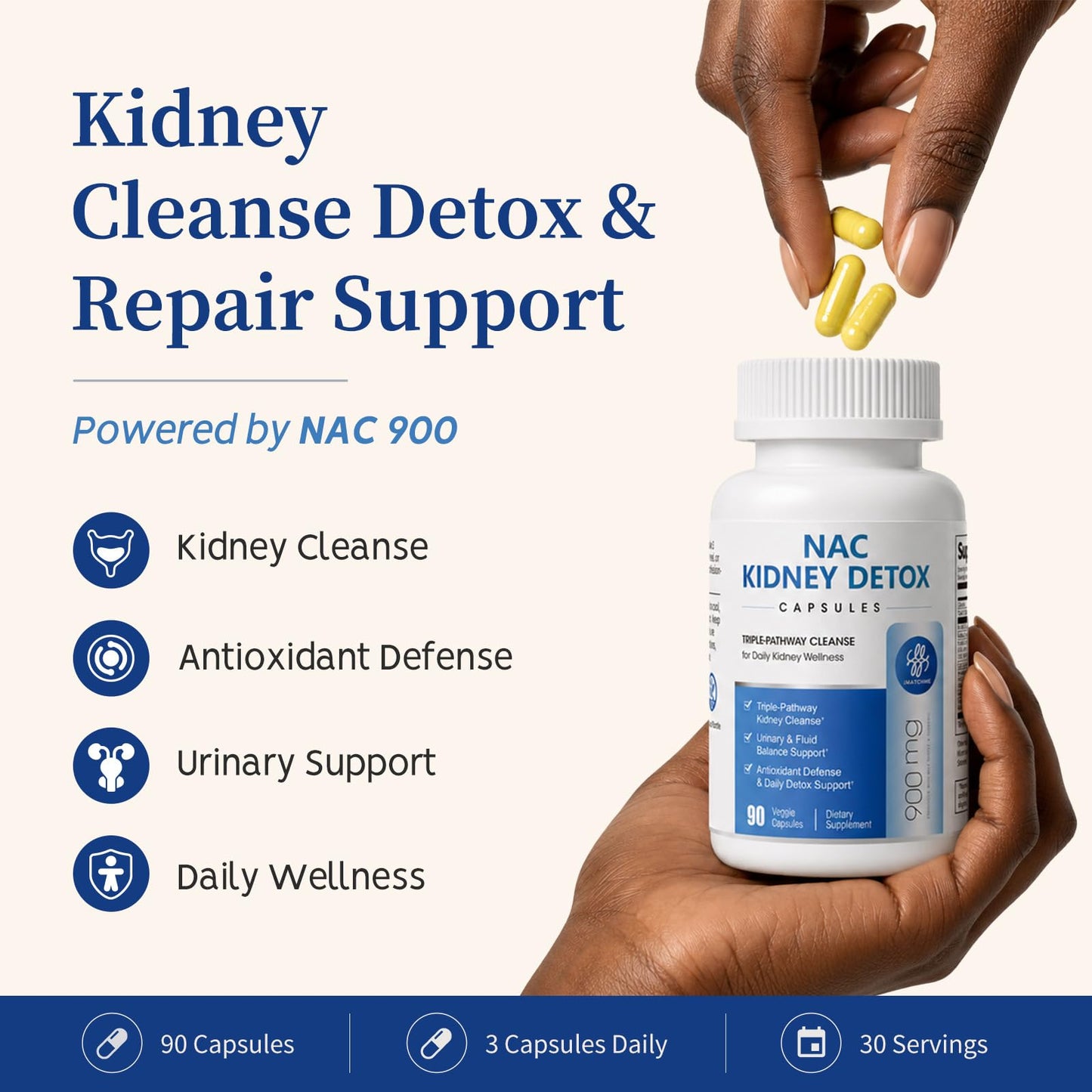 iMATCHME NAC Supplement 900mg Kidney Cleanse Detox & Repair, 90 Capsules