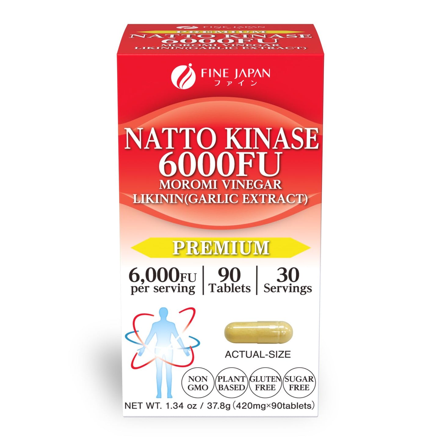Fine Japan Nattokinase 6000FU – Japanese Fermented Natto Enzyme Supplement with Garlic and Vinegar, Capsules, 90 Count