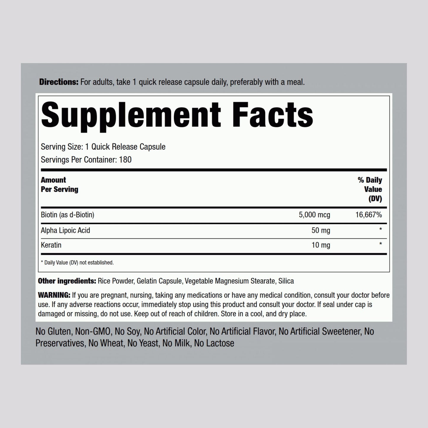Piping Rock Biotin 5000mcg Capsules 180