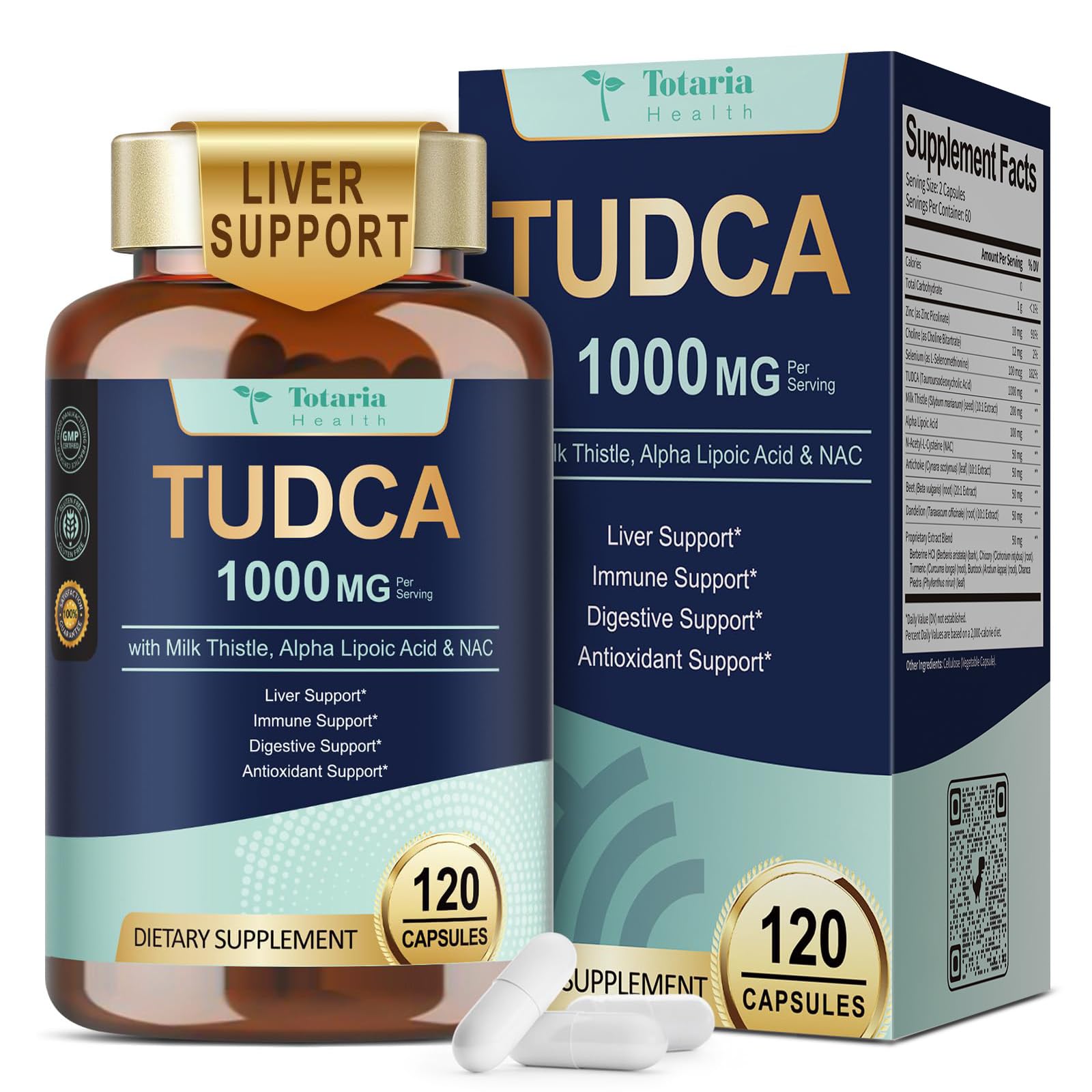 Totaria TUDCA 1000mg Liver Support Capsule, 120 Count