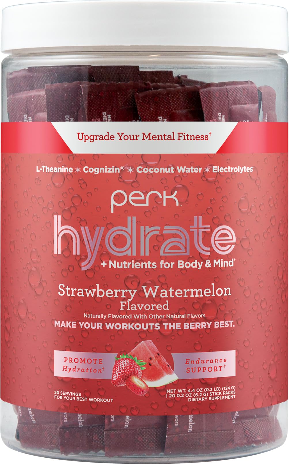 Perk Hydrate Electrolyte Stickpacks (Strawberry Watermelon) Powder, 20 Packets
