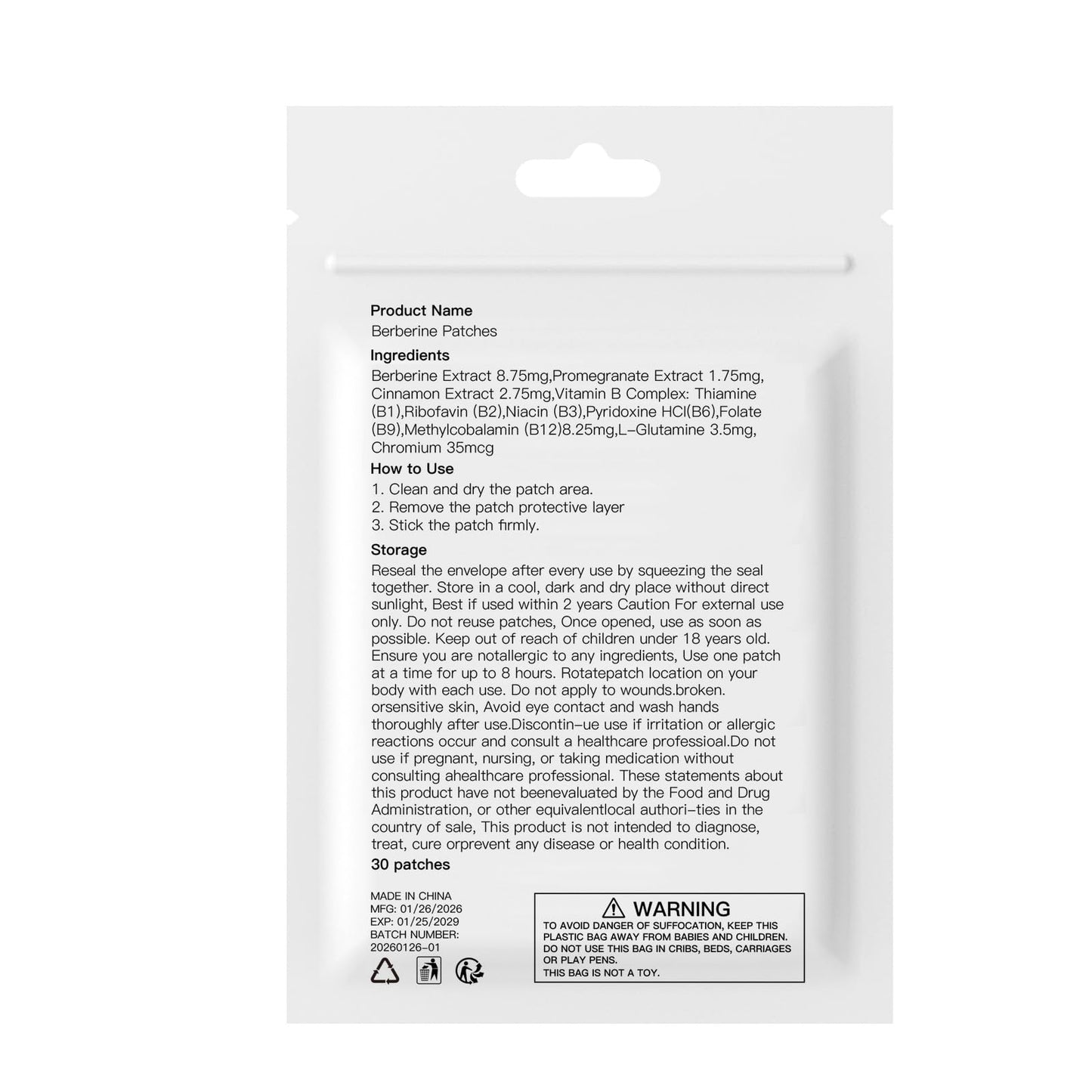 Zurfoup Berberine Patches with L Glutamine, Chromium, Pomegranate and Cinnamon Tablet 120