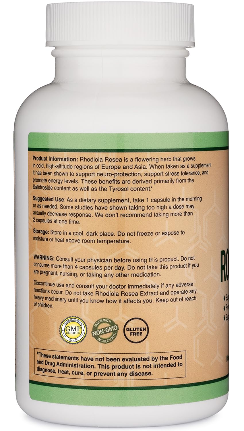 Double Wood Supplements Rhodiola Rosea Supplement 500mg Capsules 120 Count