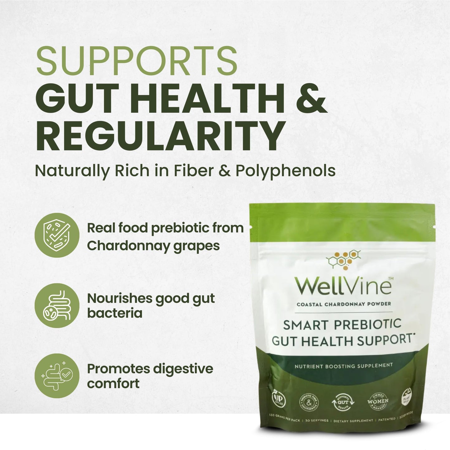 WellVine Premium Smart Prebiotic Gut Health Supplement Powder, 4.75 oz