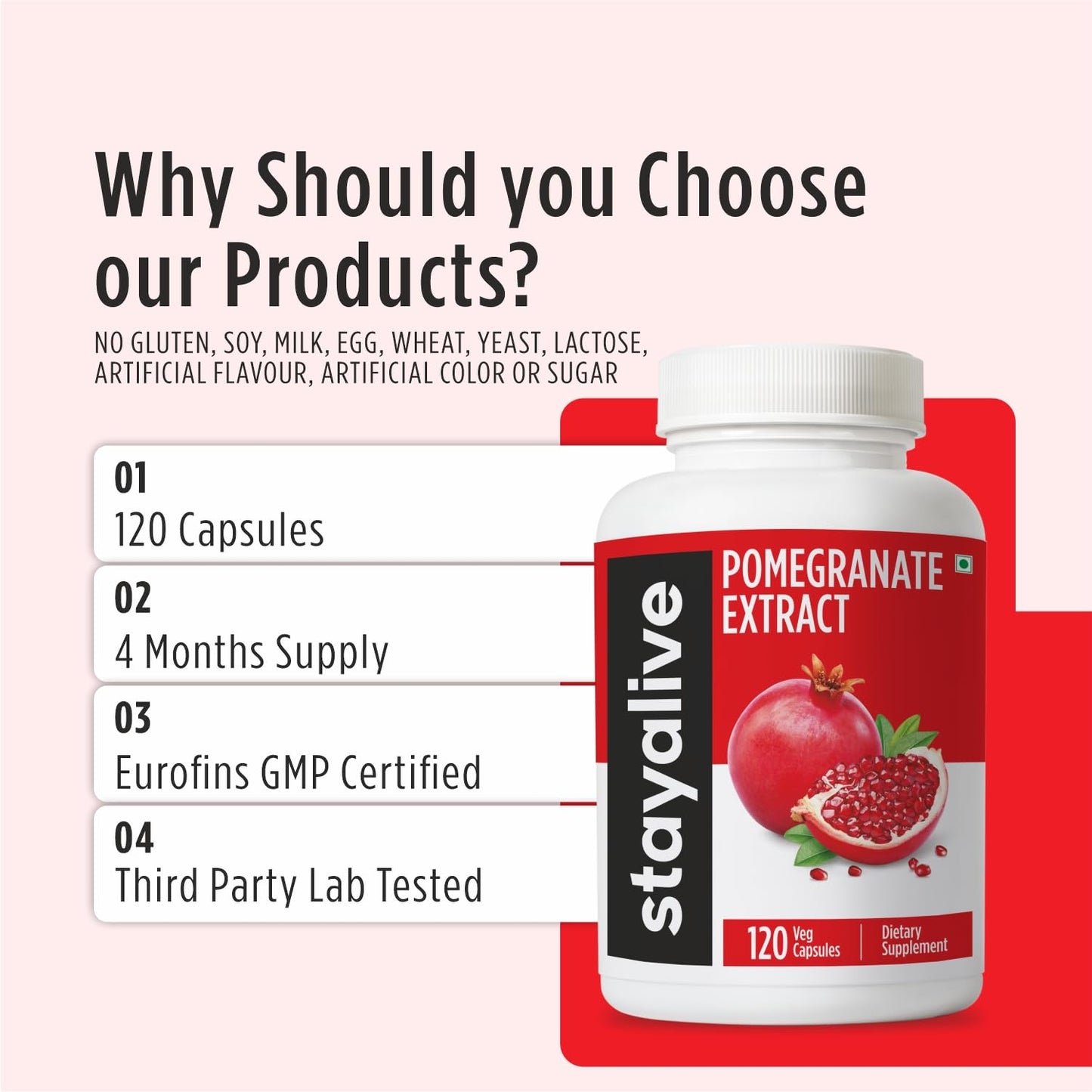 STAY ALIVE Pomegranate Extract Capsules 120 Count