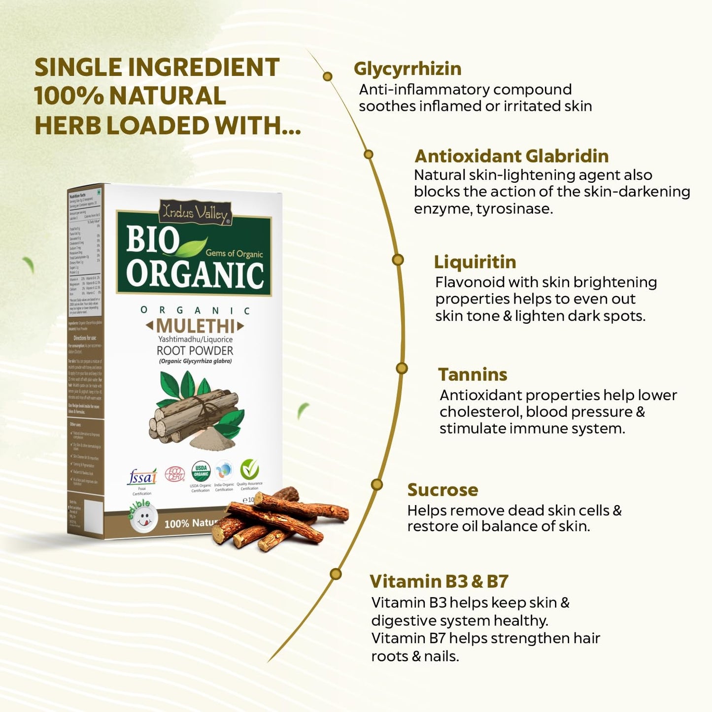 INDUS VALLEY 100% Organic Licorice Root Powder 3.53 oz