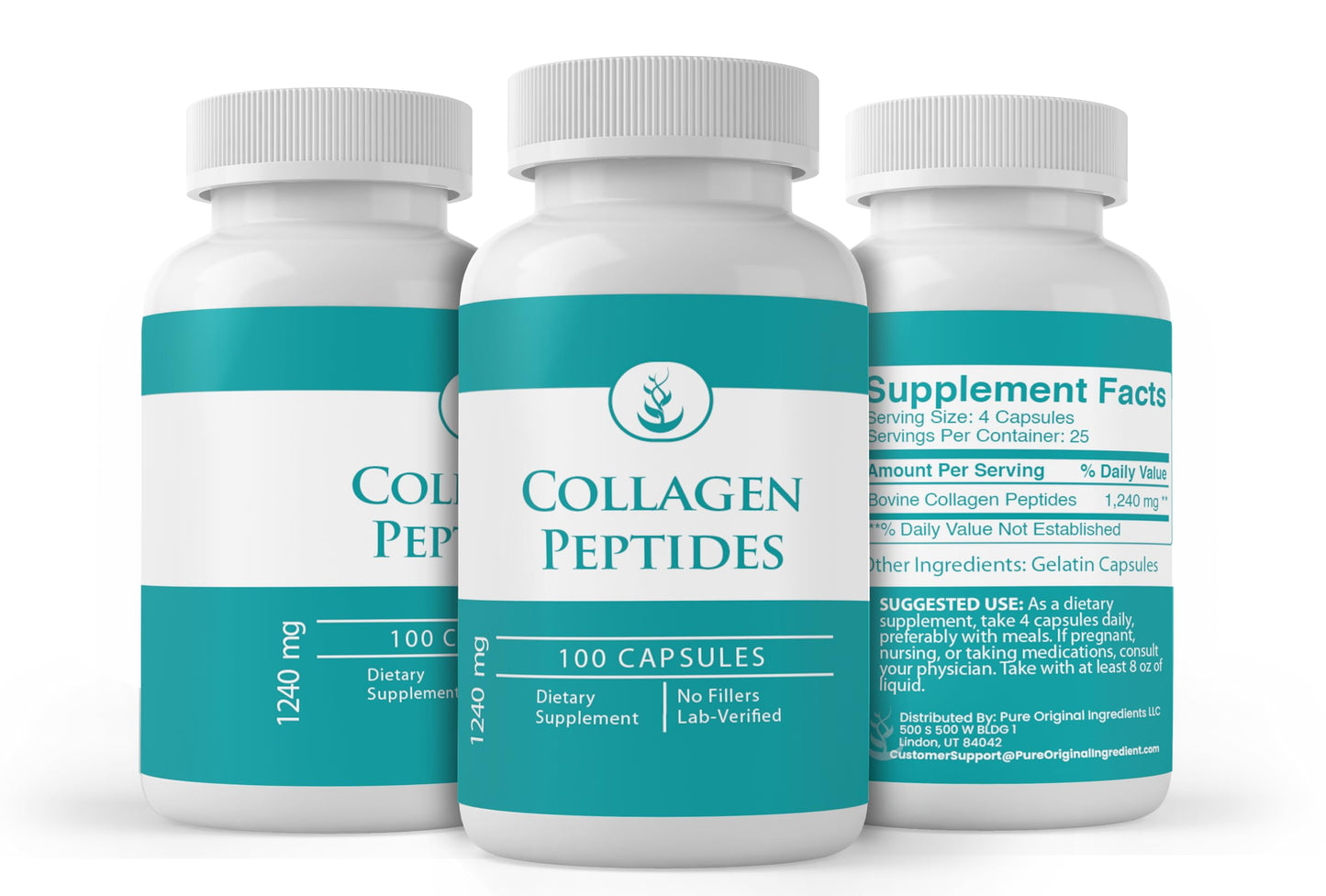 PURE ORIGINAL INGREDIENTS Collagen Peptide Capsules 100 Count