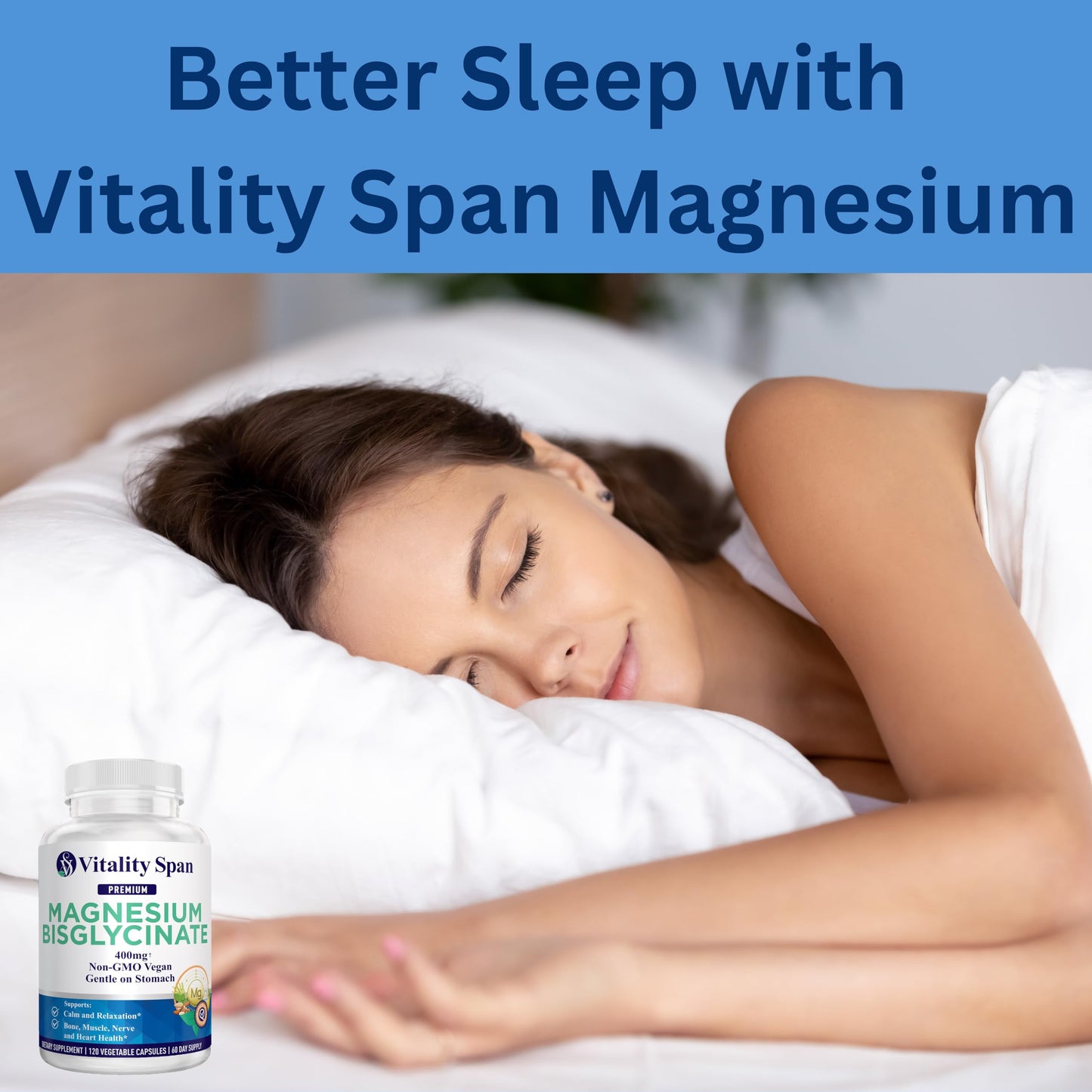 Vitality Span Magnesium Glycinate 400mg Capsules, 120 Count