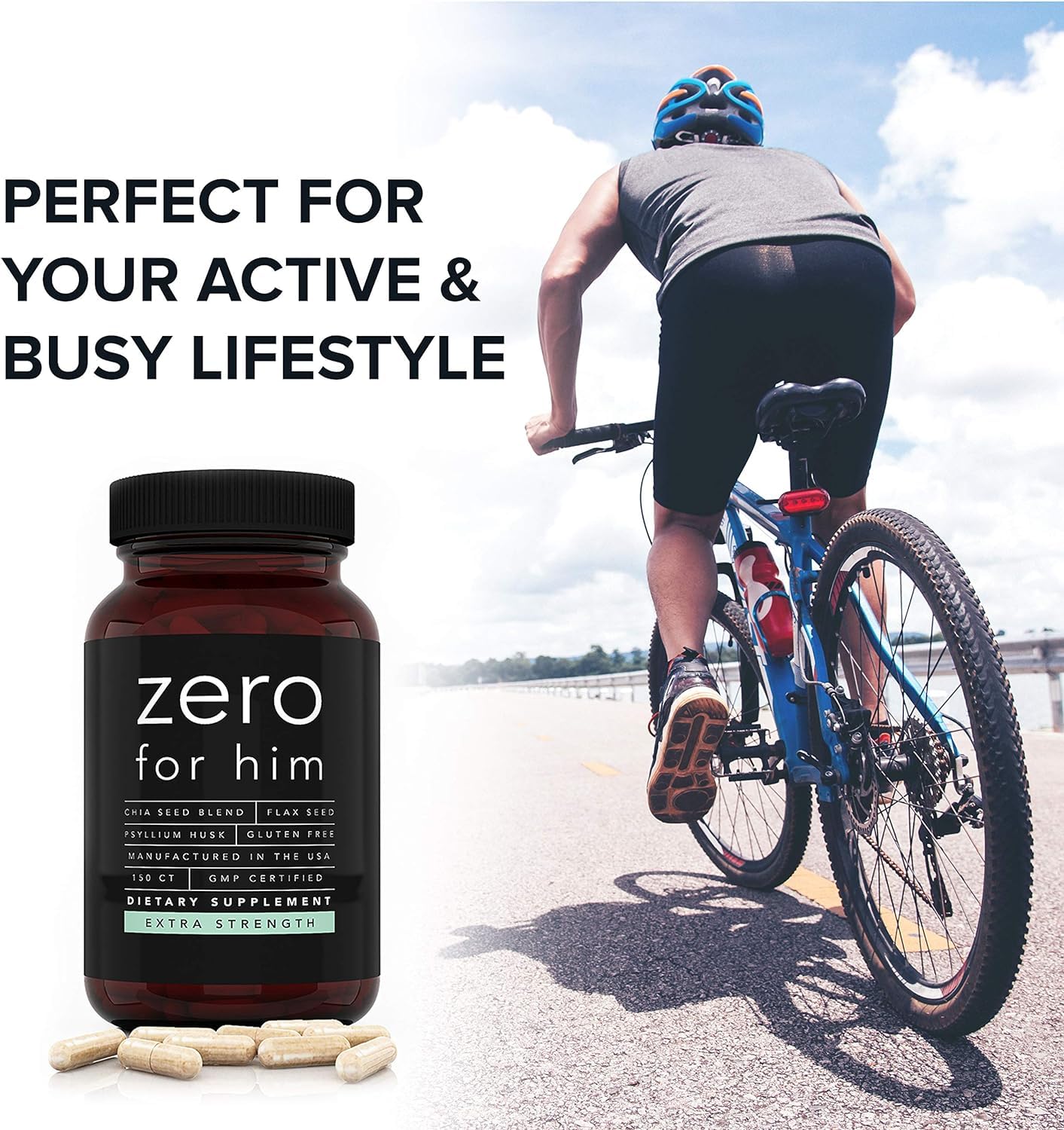 California Basics Extra Strength Fiber Supplements for Men Psyllium Husk Vegan Capsules, 150 Capsules