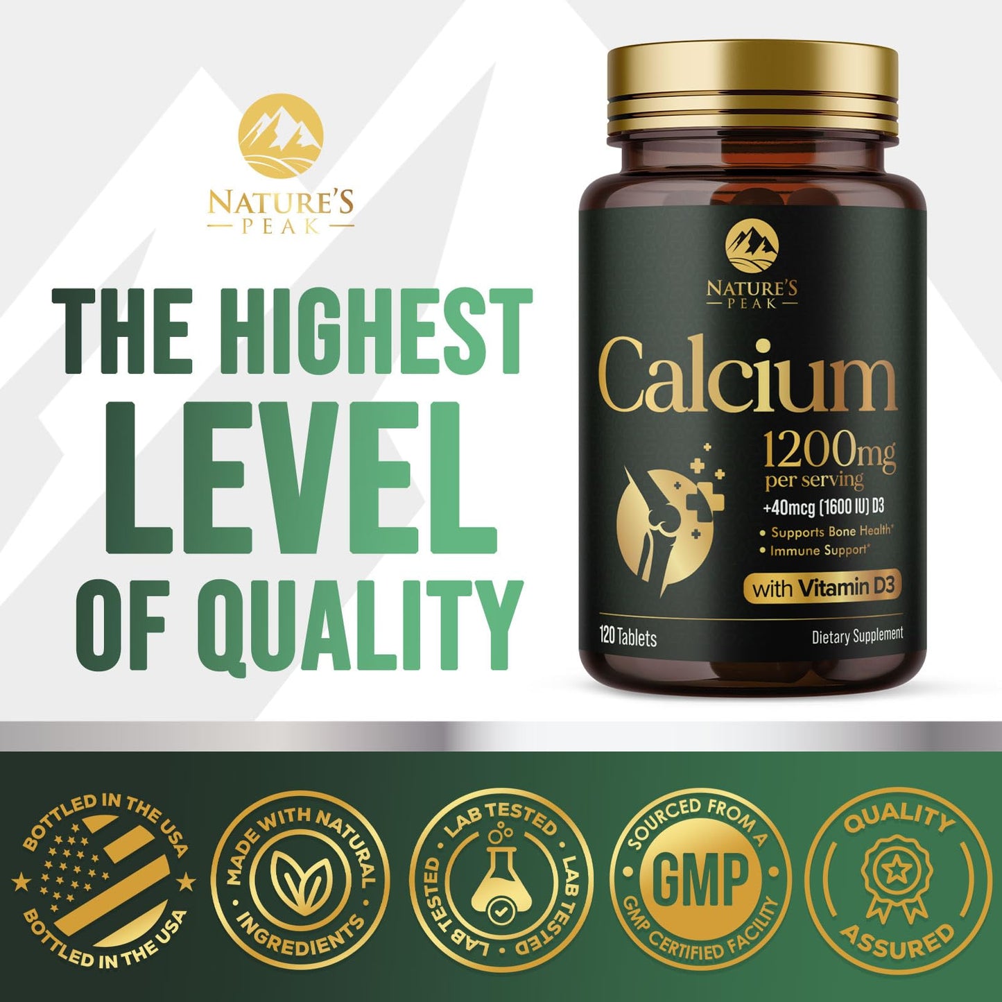 Nature's Peak Calcium 1200 mg with Vitamin D3 Tablets, 120 Count