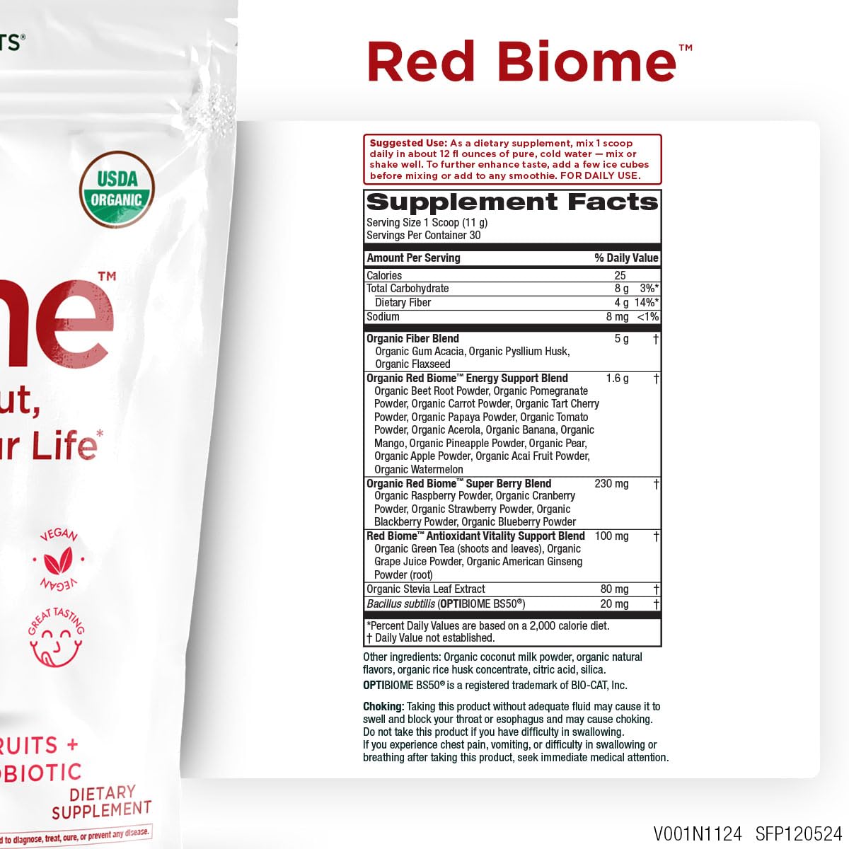 Purity Products Red Biome – Gut Biome & Digestive Health Support with OPTIBIOME Probiotic 11.64 Ounce Powder