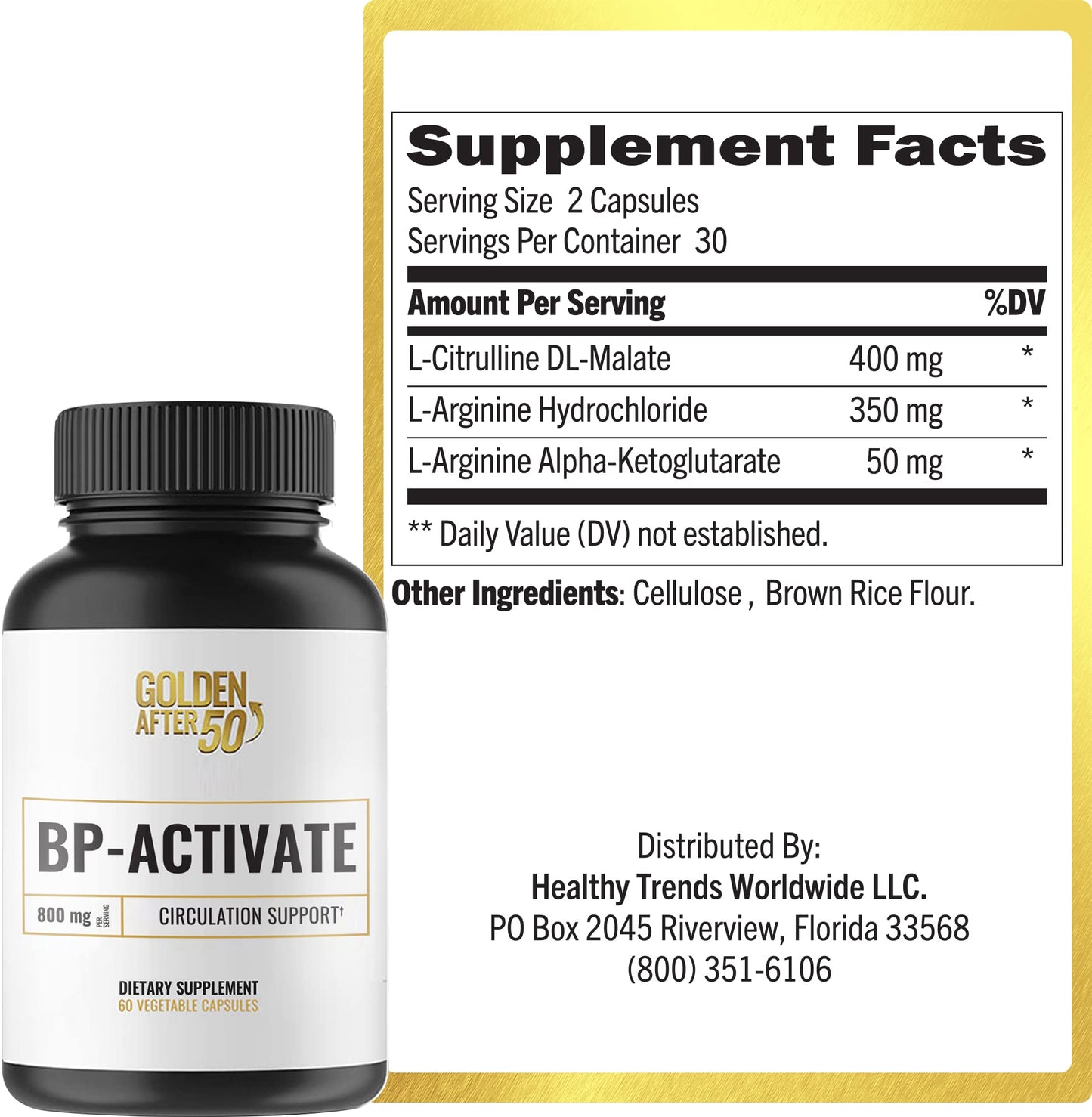 Golden After 50 BP-Activate Nitric Oxide Supplement with Essential Amino Acids - Blood Circulation and Heart Health Support Capsule, 1 Count