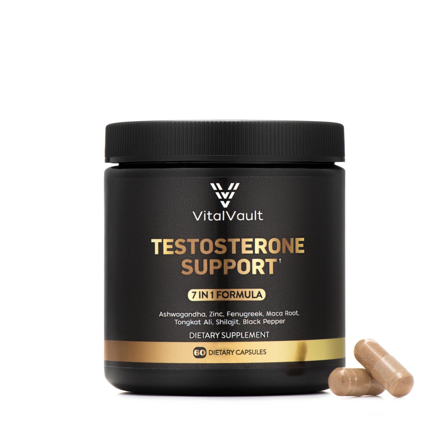 VitalVault Natural Testosterone Booster for Men, 7-in-1 Male Performance Supplement with Tongkat Ali, Ashwagandha, Shilajit, Fenugreek and Maca, Muscle Builder, Stamina and Energy Support Capsules, 60 Count