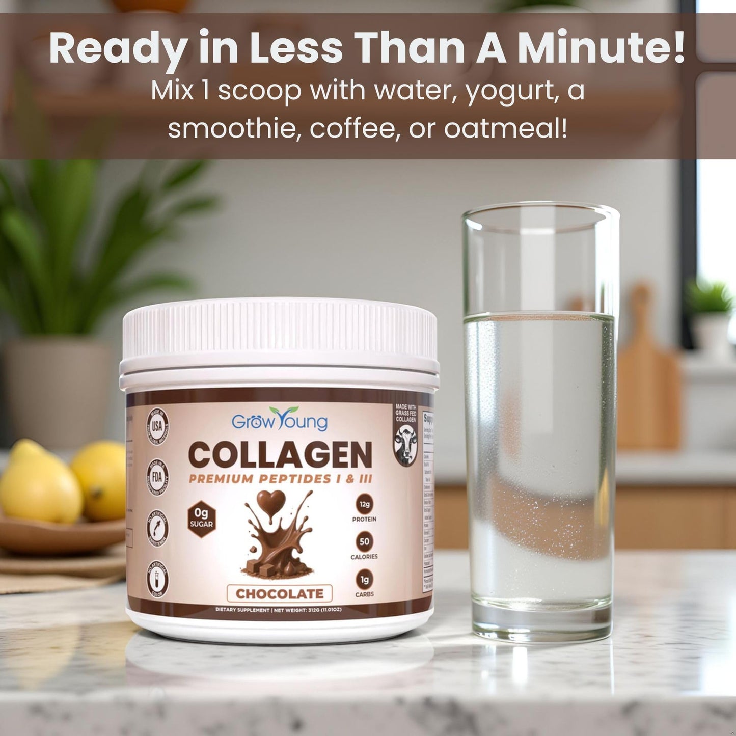 Grow Young Fitness Chocolate Collagen Protein Powder, 13.5 oz