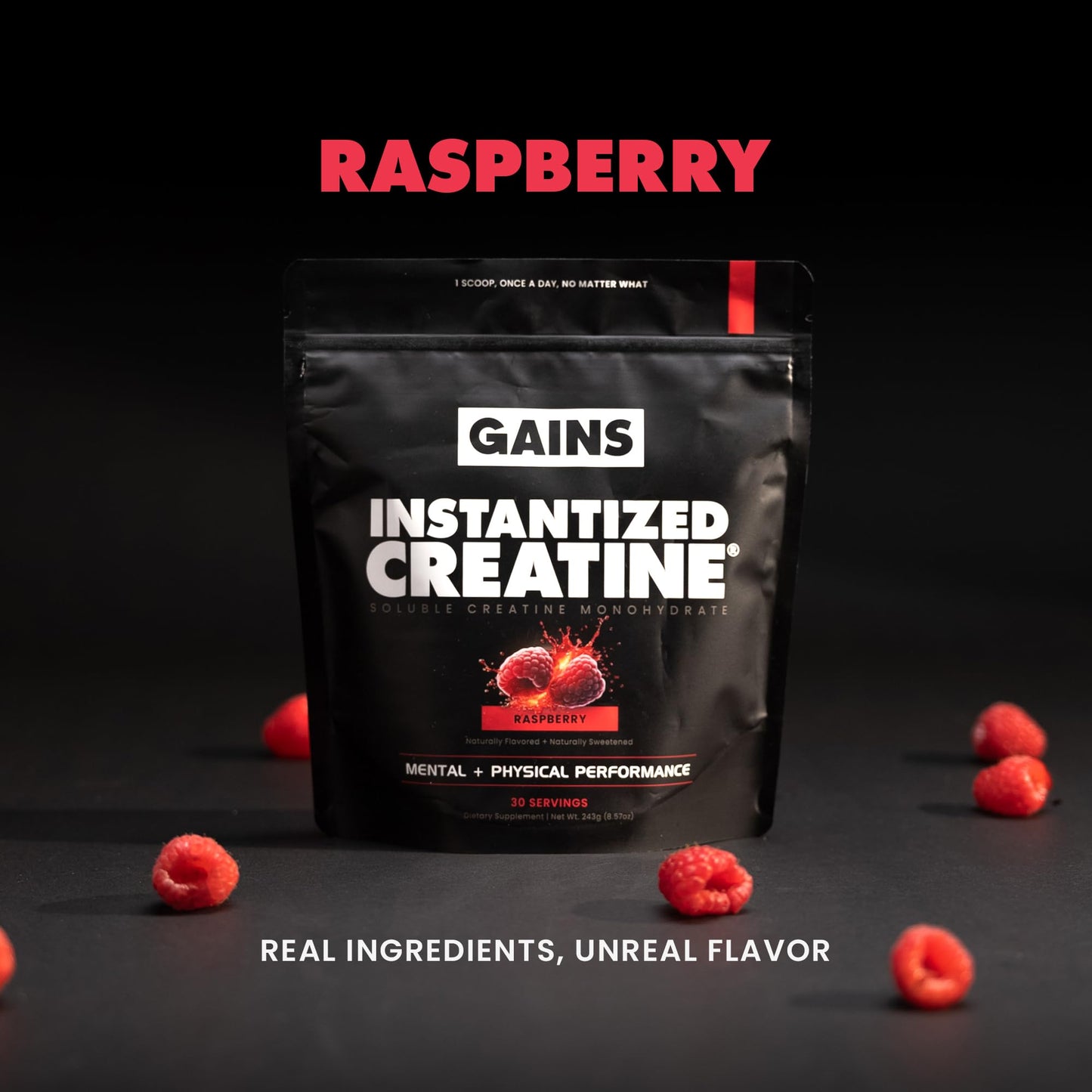 GAINS IN BULK Instantized Creatine Monohydrate Raspberry Flavor, Powder, 30 Servings