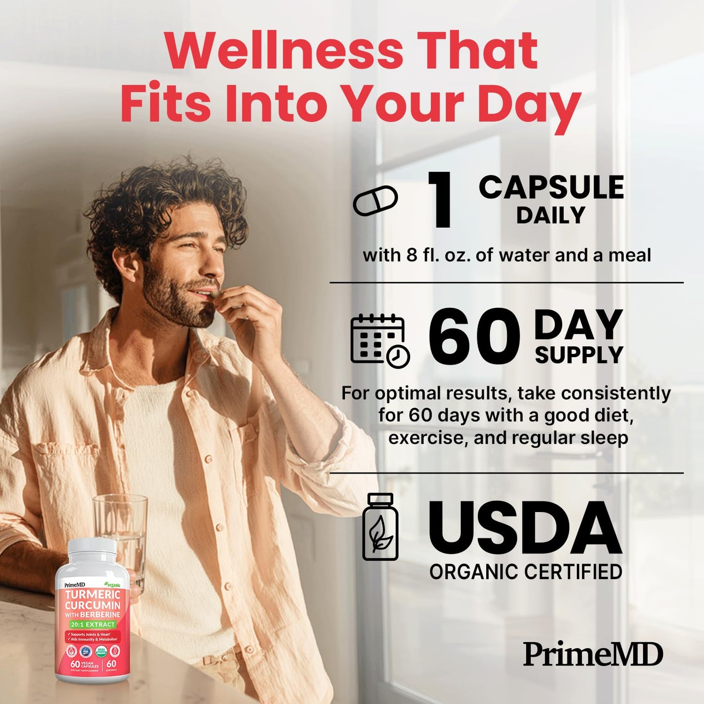 PrimeMD 5-in-1 USDA Organic Turmeric Curcumin Capsule 60 Count