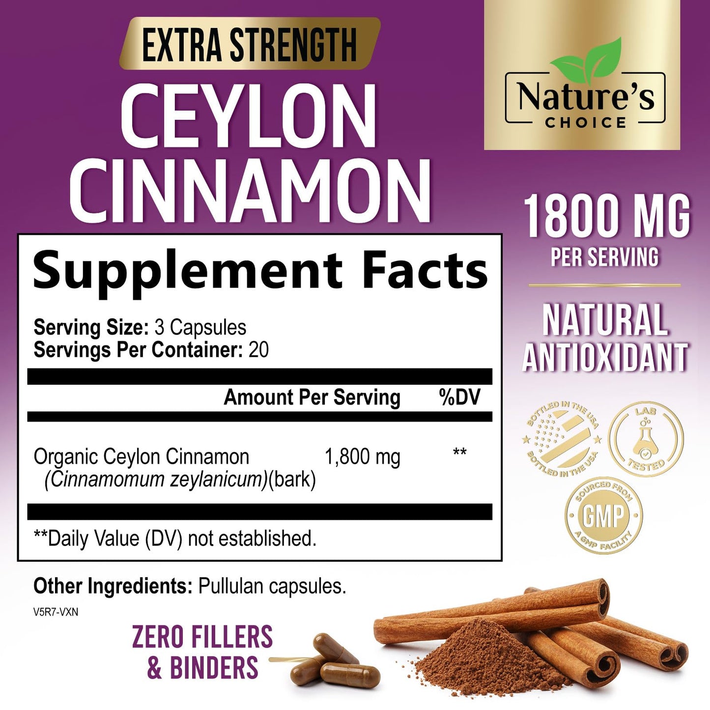 Nature's Choice Ceylon Cinnamon Capsules 60 Count