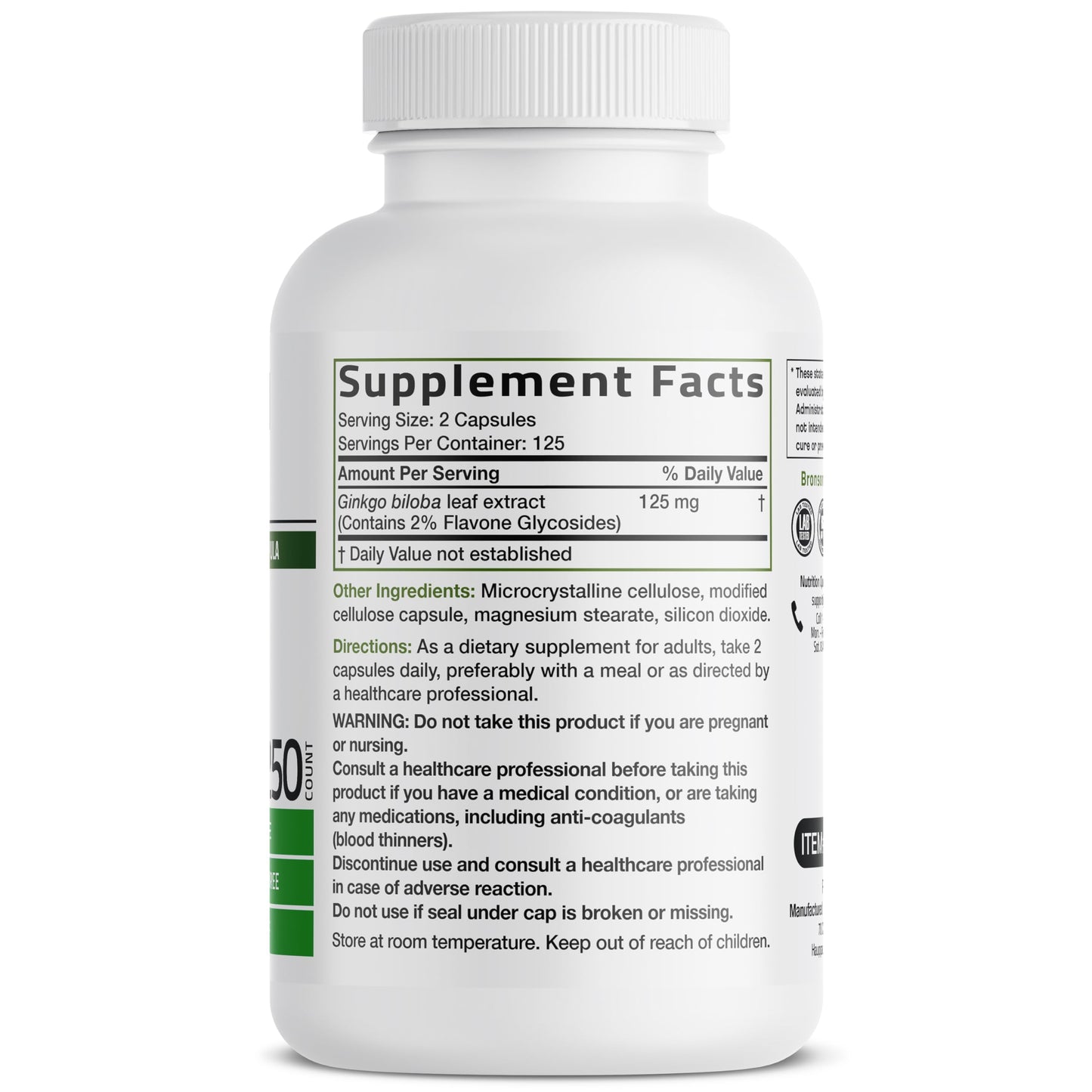 Bronson Ginkgo Biloba Extra Strength Brain Function & Memory Support Capsules, 250 Count