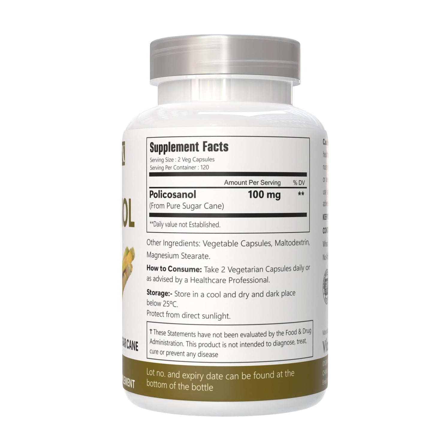VitaCosmoX Policosanol Sugar Cane Extract 100mg Capsules 480 Count