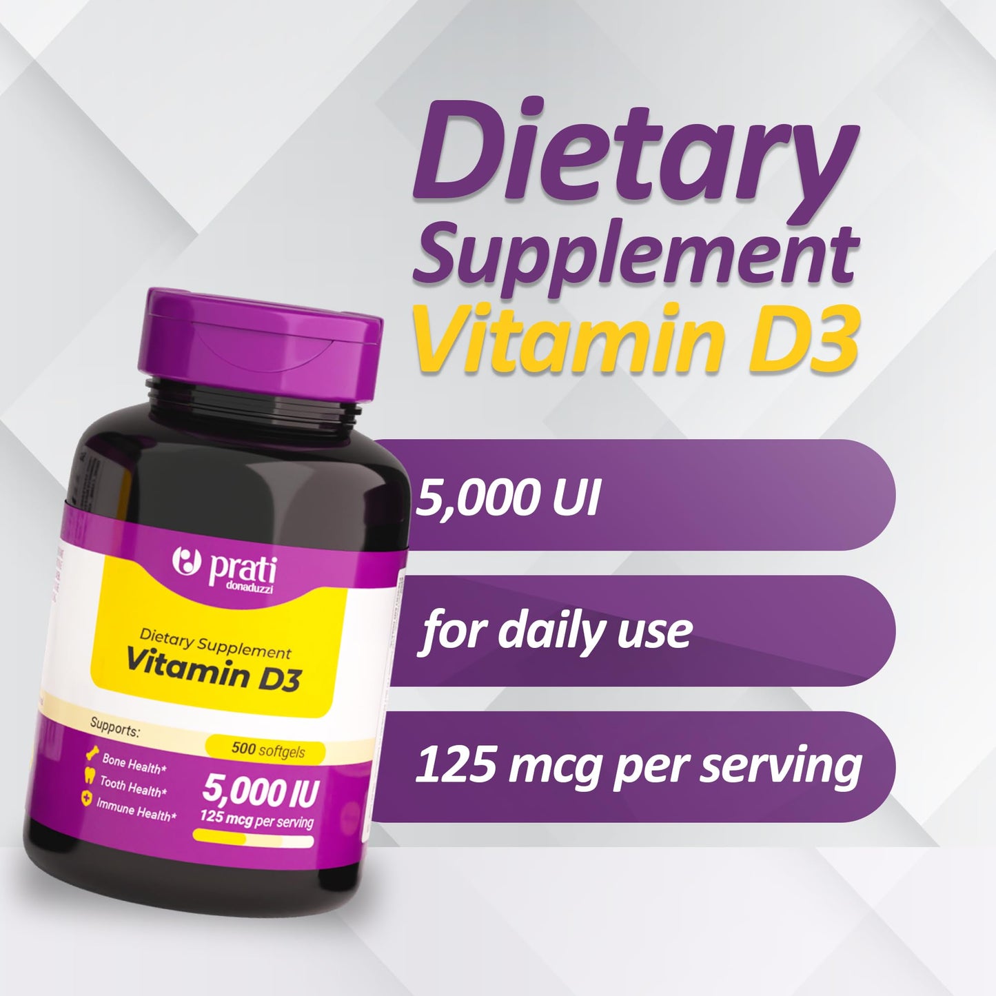 Prati Donaduzzi Vitamin D3 5000 IU (125 mcg) Softgel 500 Count