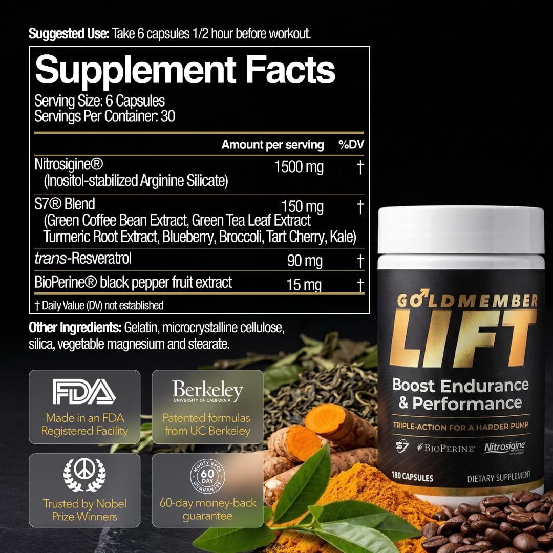 Juvenon GoldMember Lift – Natural Male Blood Flow Supplement 180 Capsules