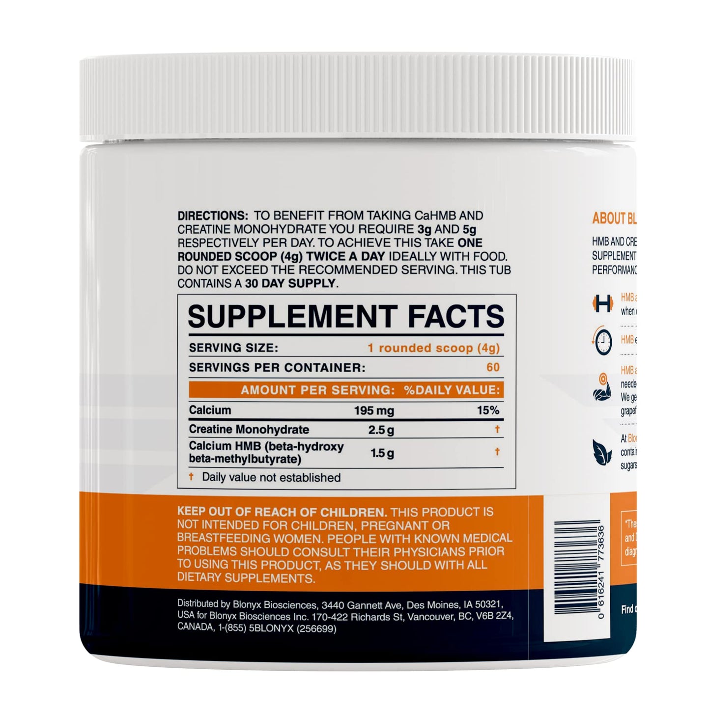 Blonyx HMB + Creatine Supplement Powder 8.46 oz