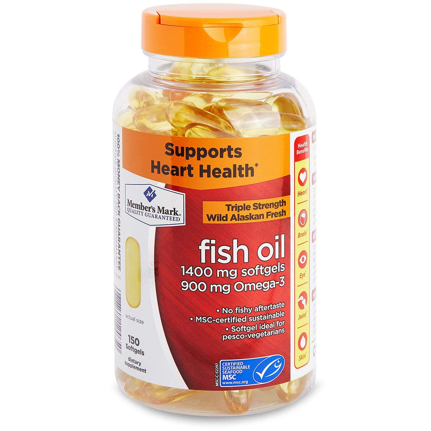 Member's Mark Omega 3 Fish Oil 1400 mg (900 mg EPA/DHA), Enteric Coated Softgels, 150 Count