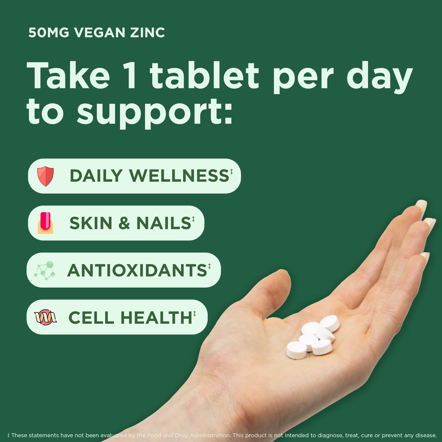 Yuve Vegan Zinc 50 mg Zinc Gluconate Tablets, 100 Count