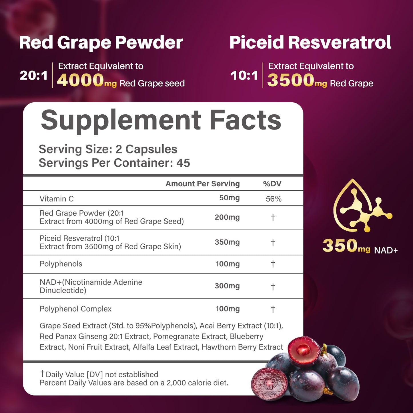 Sizyok Piceid Resveratrol Supplement and NAD+ Cell Regenerator Capsule 90 Count