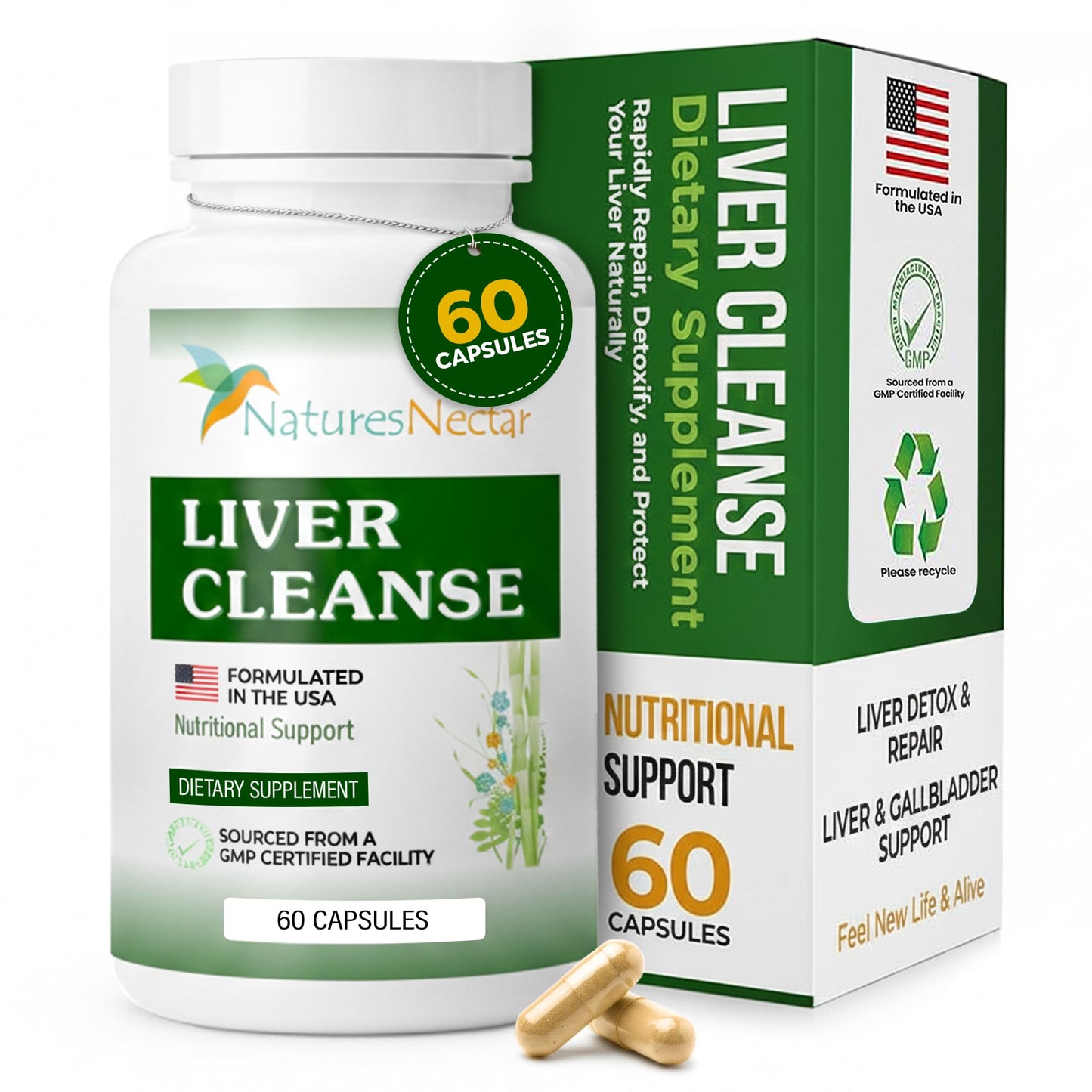 Nature's Nectar Liver Cleanse Detox & Repair Active Liver Support with Milk Thistle Capsule, 60 Capsules