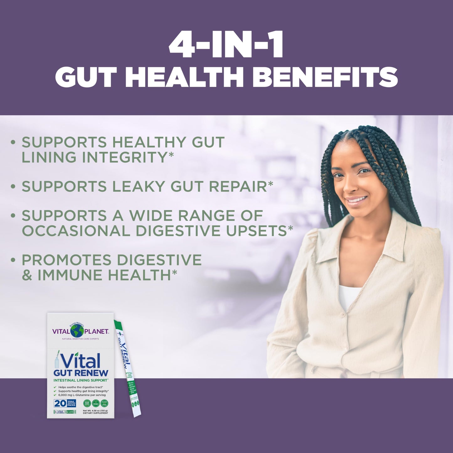Vital Planet Vital Gut Renew Powder Supplement for Leaky Gut Repair with L-Glutamine, Marshmallow and Ginger Root, DGL Licorice Root and Organic Aloe Vera, 6000mg, 4.5 oz