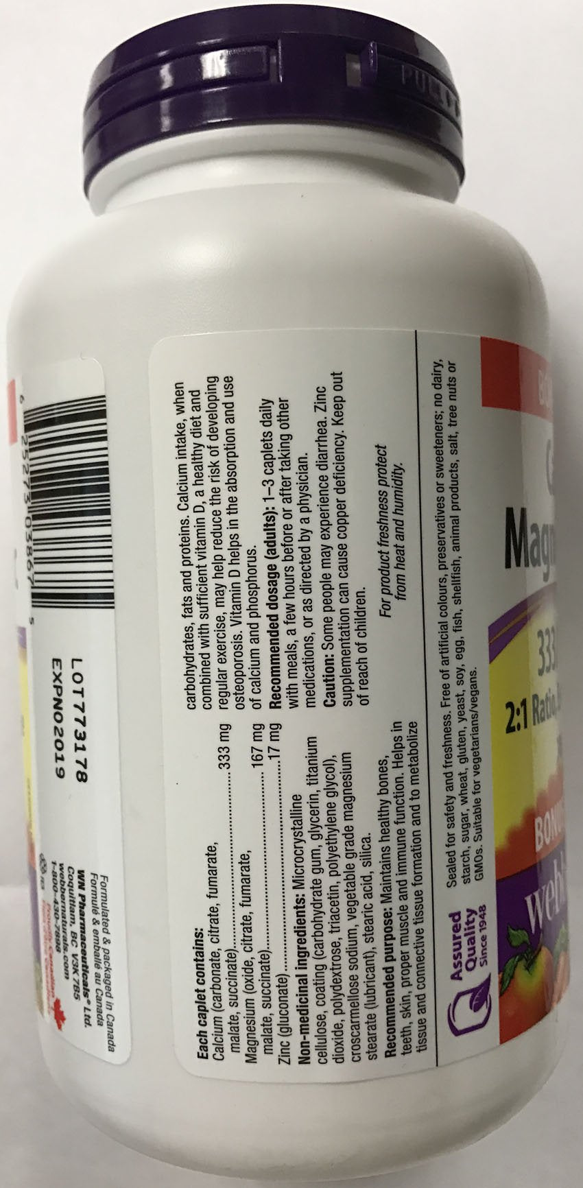 Webber Naturals Calcium Magnesium Zinc Enhanced Absorption Capsules, 333/167/17 mg, 1 Count
