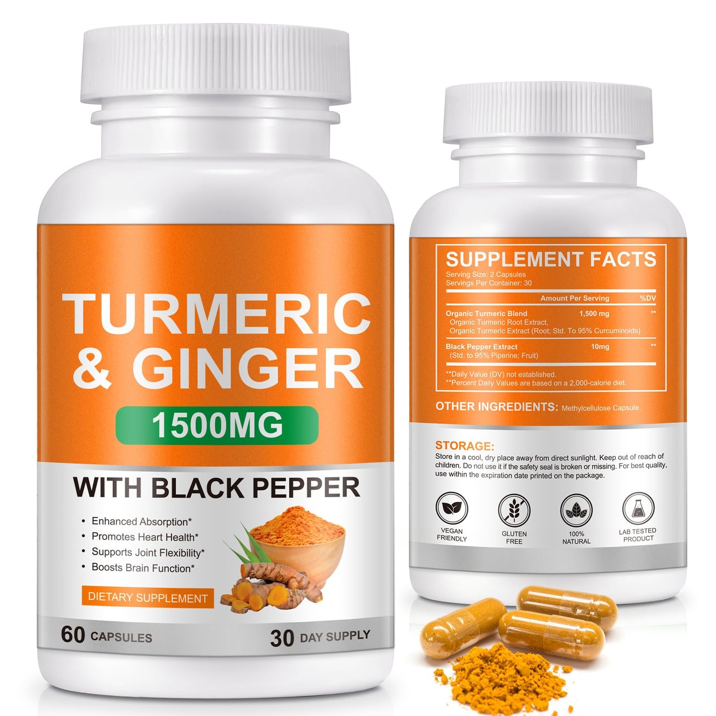 Vceeoy Turmeric and Ginger Capsule 1500mg with Black Pepper Extract & 95% Curcuminoids, Joint Pain Support, 1 Count