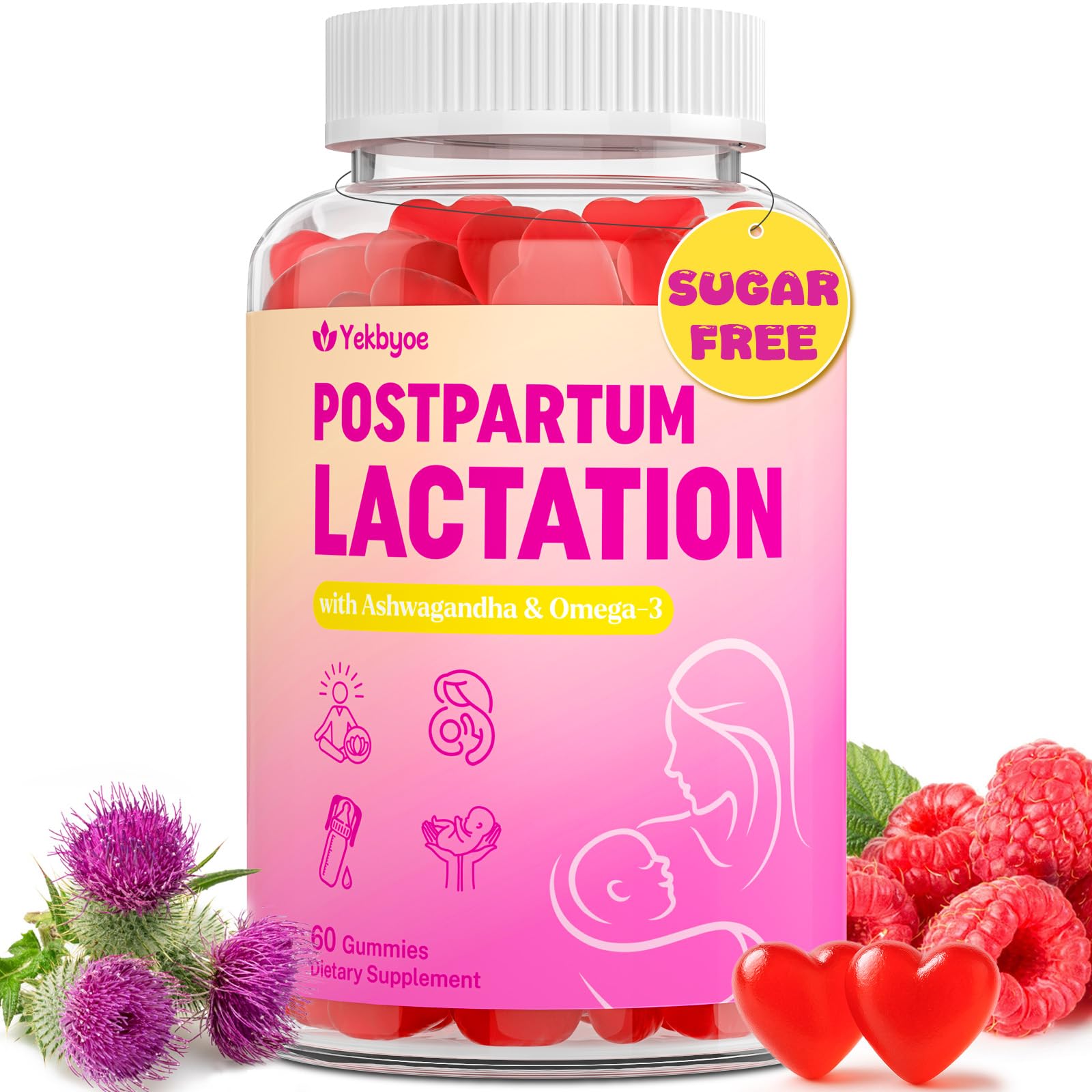 YEKBYOE Lactation Supplement - Postpartum Lactation Support Gummies, 60 Count