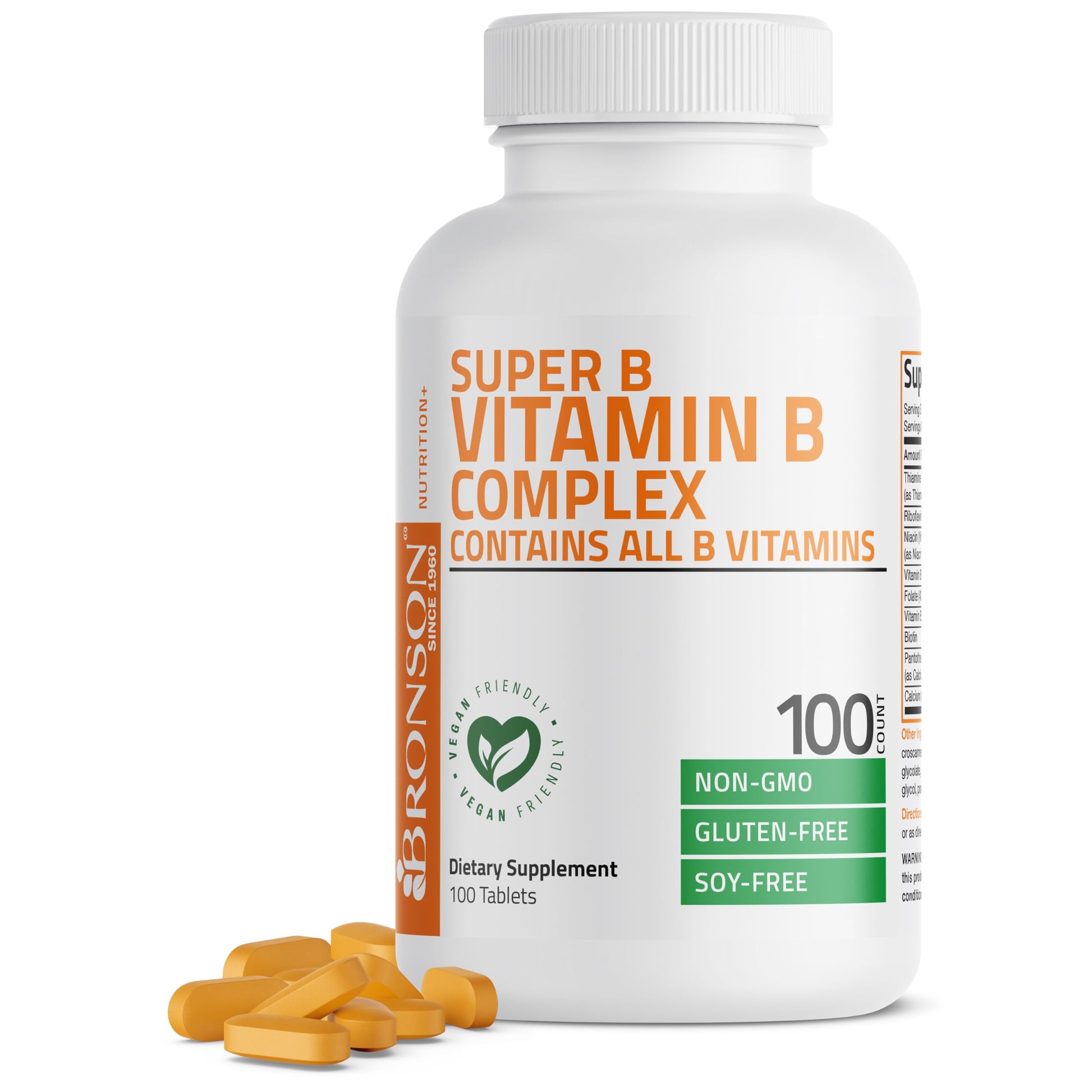 Bronson Vitamin B Complex (Vitamin B1, B2, B3, B6, B9 - Folic Acid, B12) Tablet, 100 Tablets