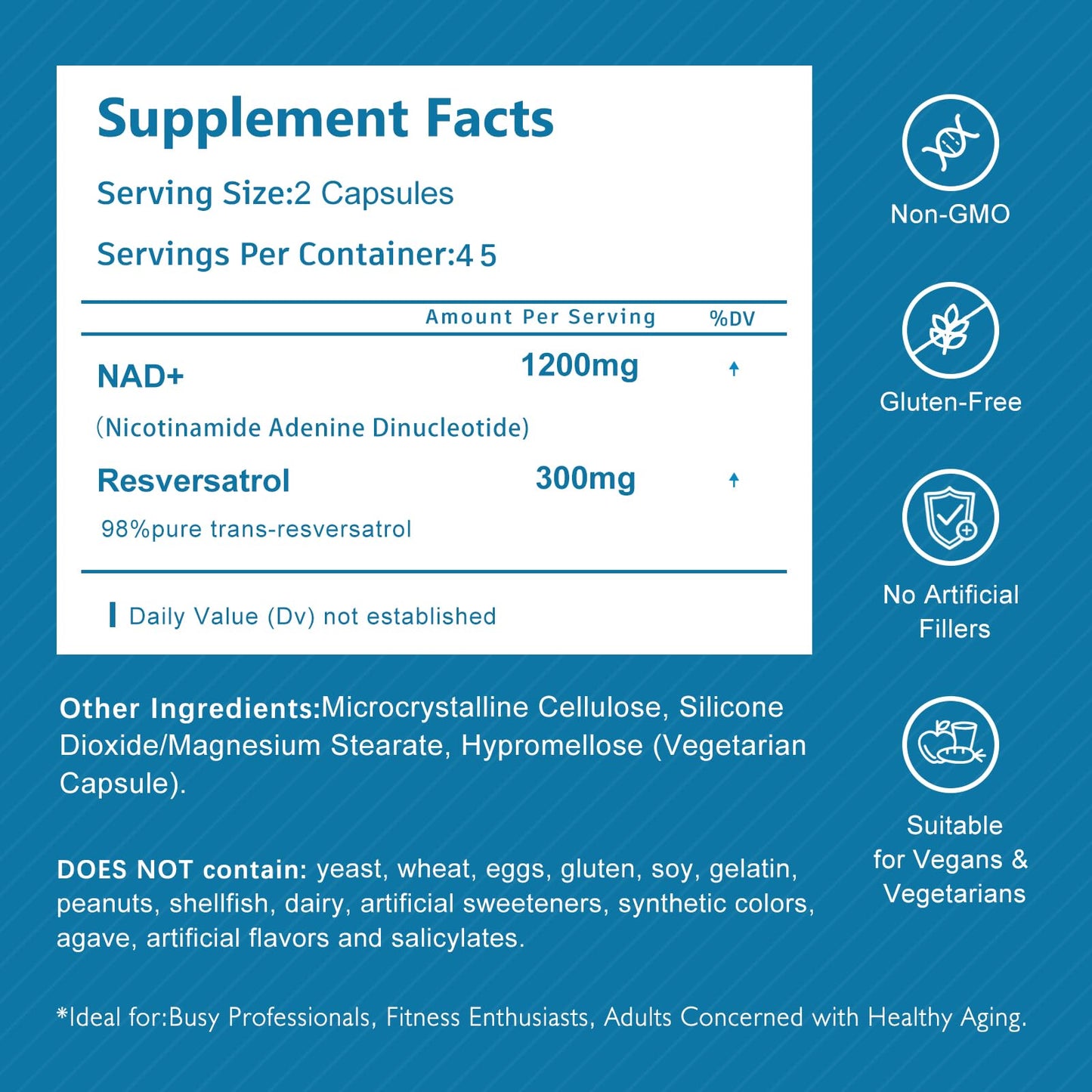 DCRWVCTON Liposomal NAD+ Supplement 1500mg with Resveratrol Capsules, 90 Count
