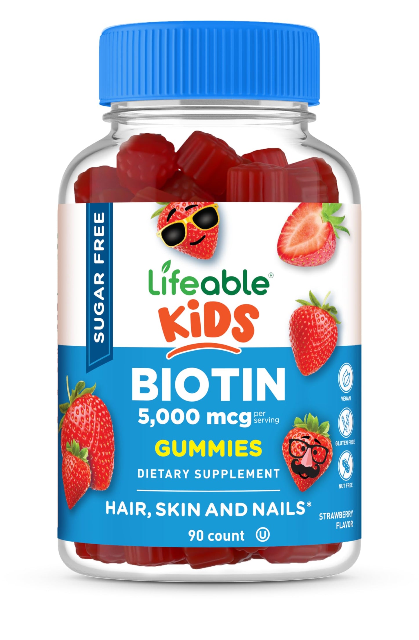 Lifeable Sugar Free Biotin Gummies for Kids, 90 Gummies
