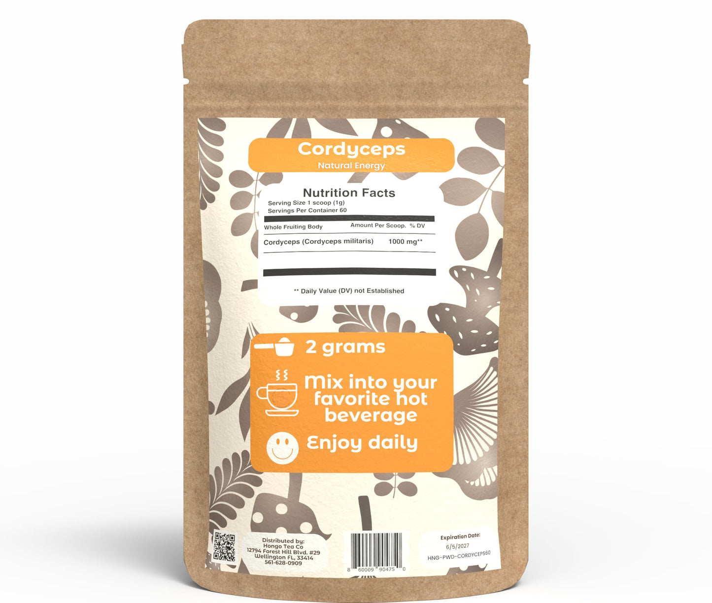 Hongo Tea Cordyceps Mushroom Powder, 2.12 oz