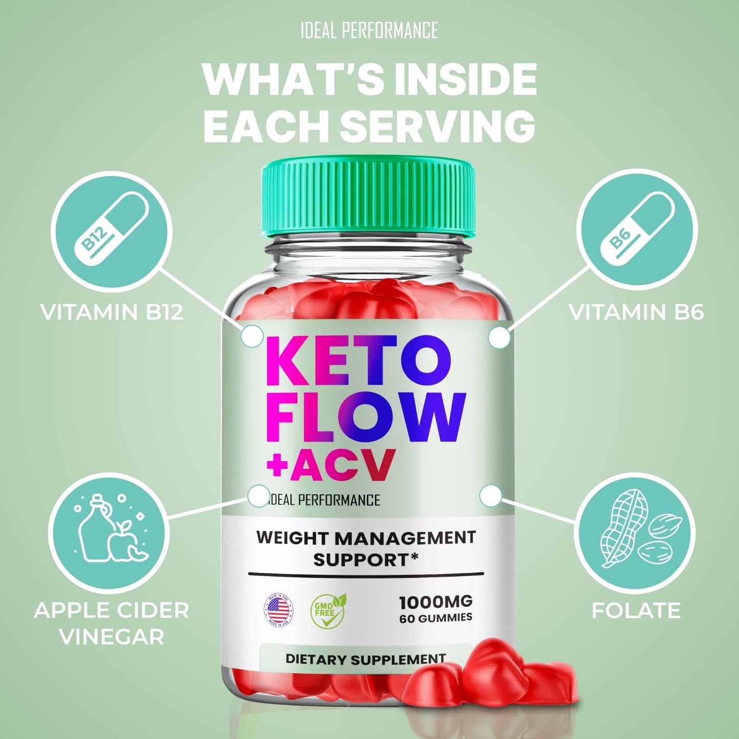Ideal Performance Keto Flow + ACV Gummies, Gummy, 300 Count