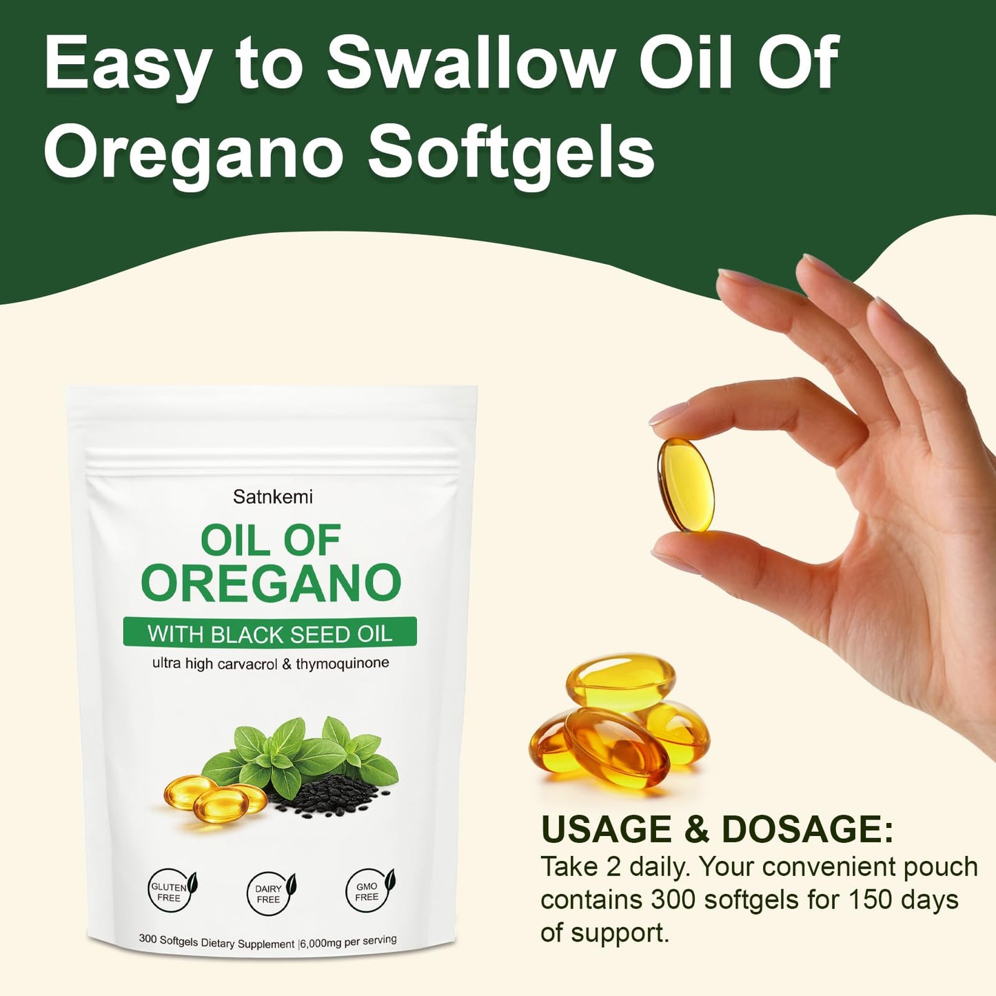 Satnkemi Oil of Oregano with Black Seed Oil Softgels, 300 Softgels