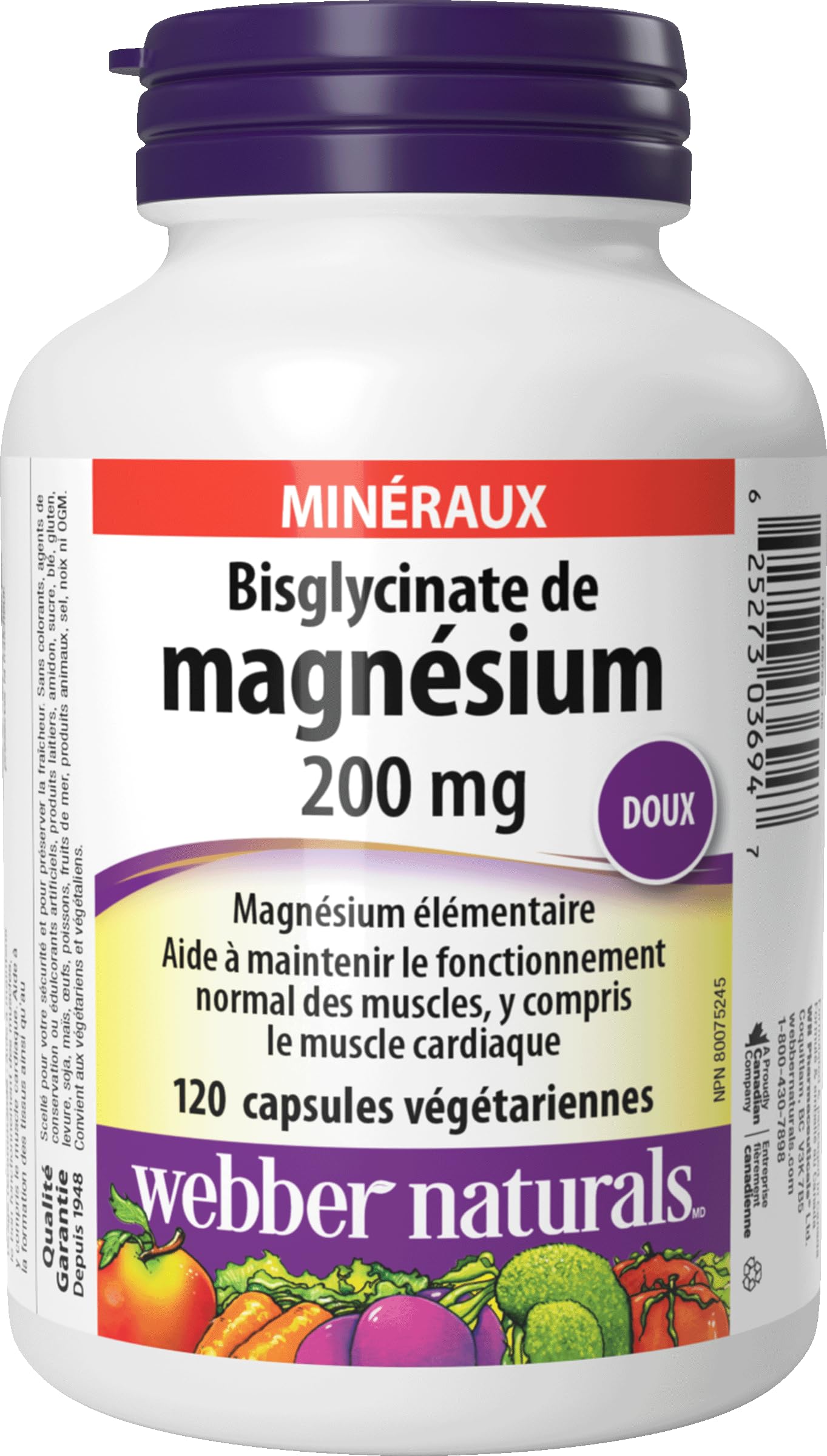 Webber Naturals Magnesium Bisglycinate 200 mg, 120 Capsules