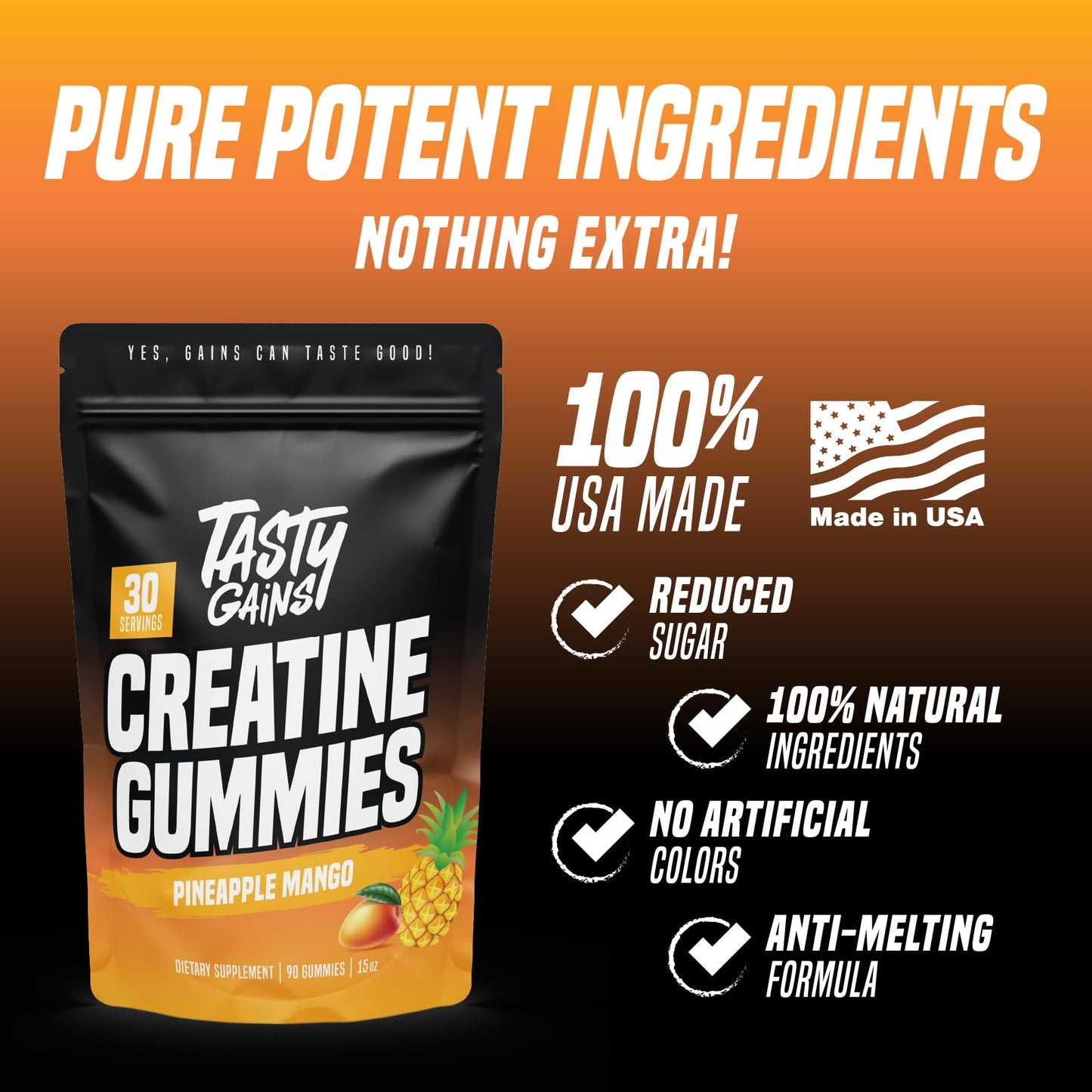 TASTY GAINS Creatine Monohydrate Gummies 90 Count