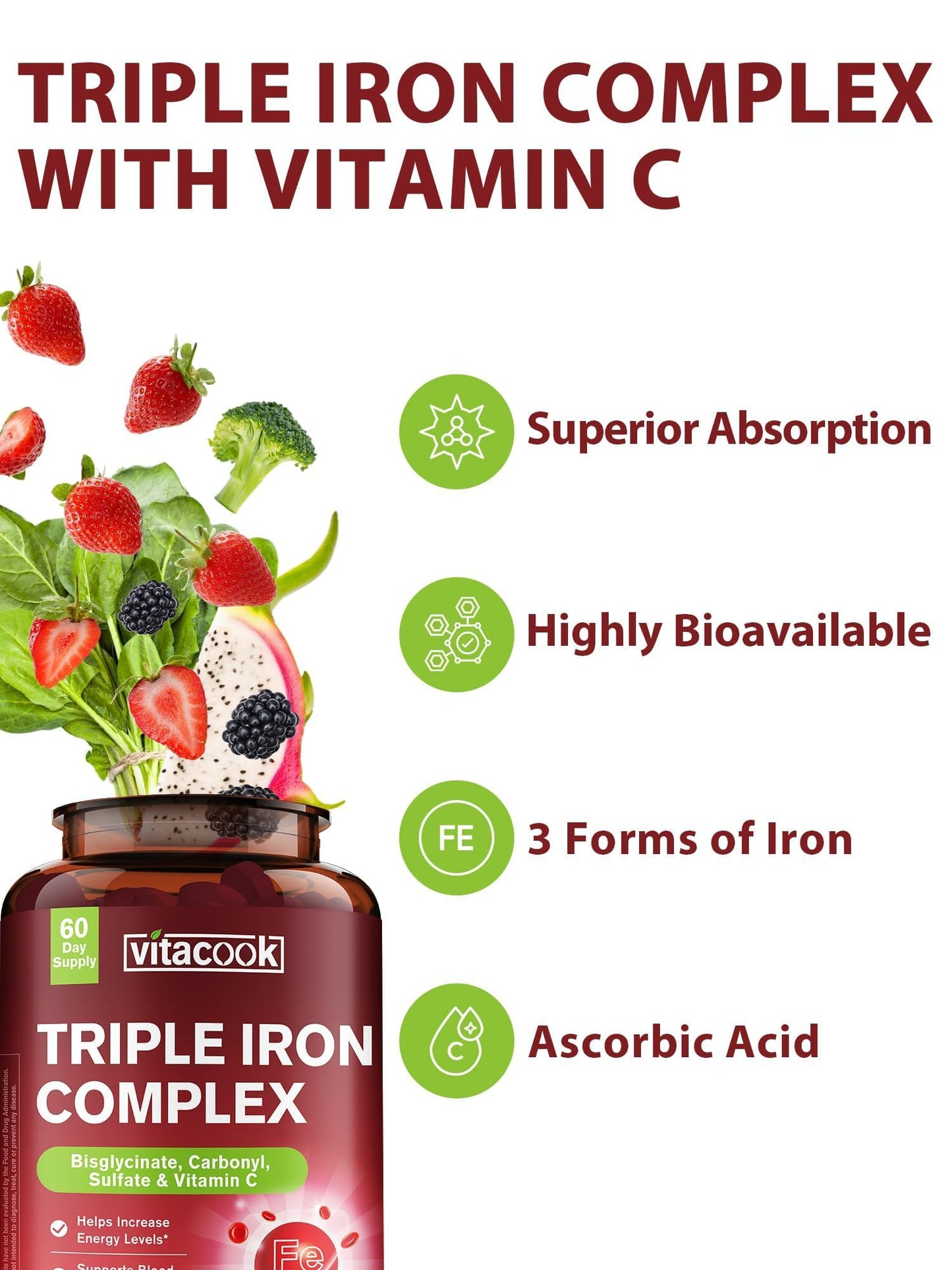 Vitacook Iron Supplement Tablets, 60 Count
