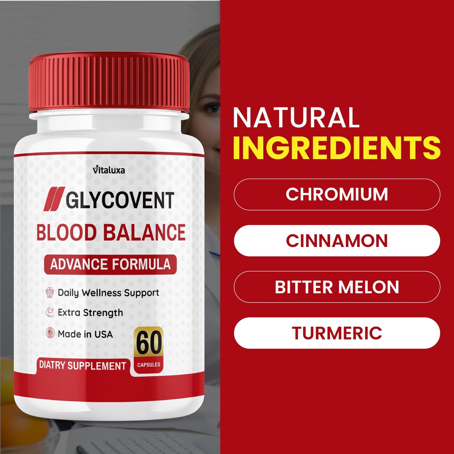 Vitaluxa GlycoVent Blood Balance Capsules, 300 Capsules