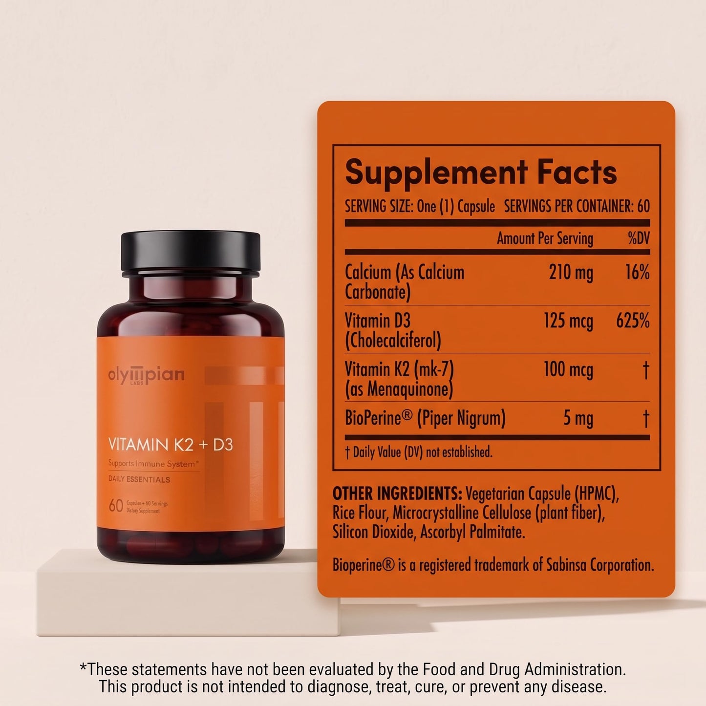 Olympian Labs Vitamin K2 + D3 Capsules, 60 Count